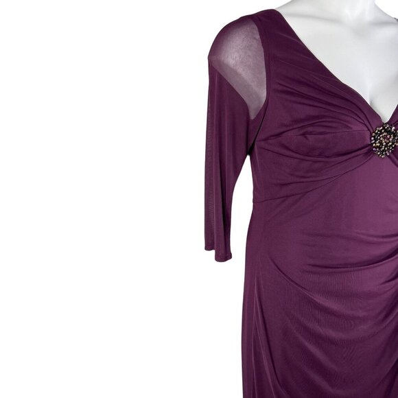 Alex Evenings Size 10 NWT Eggplant Dress Ruched Waist 3/4 Sleeves Sheer Wedding - Picture 5 of 16